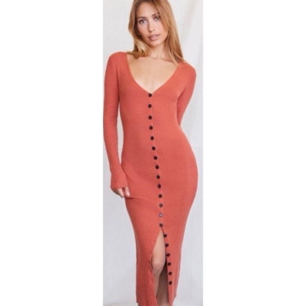 Orange/pinkish ribbed button down maxi dress
